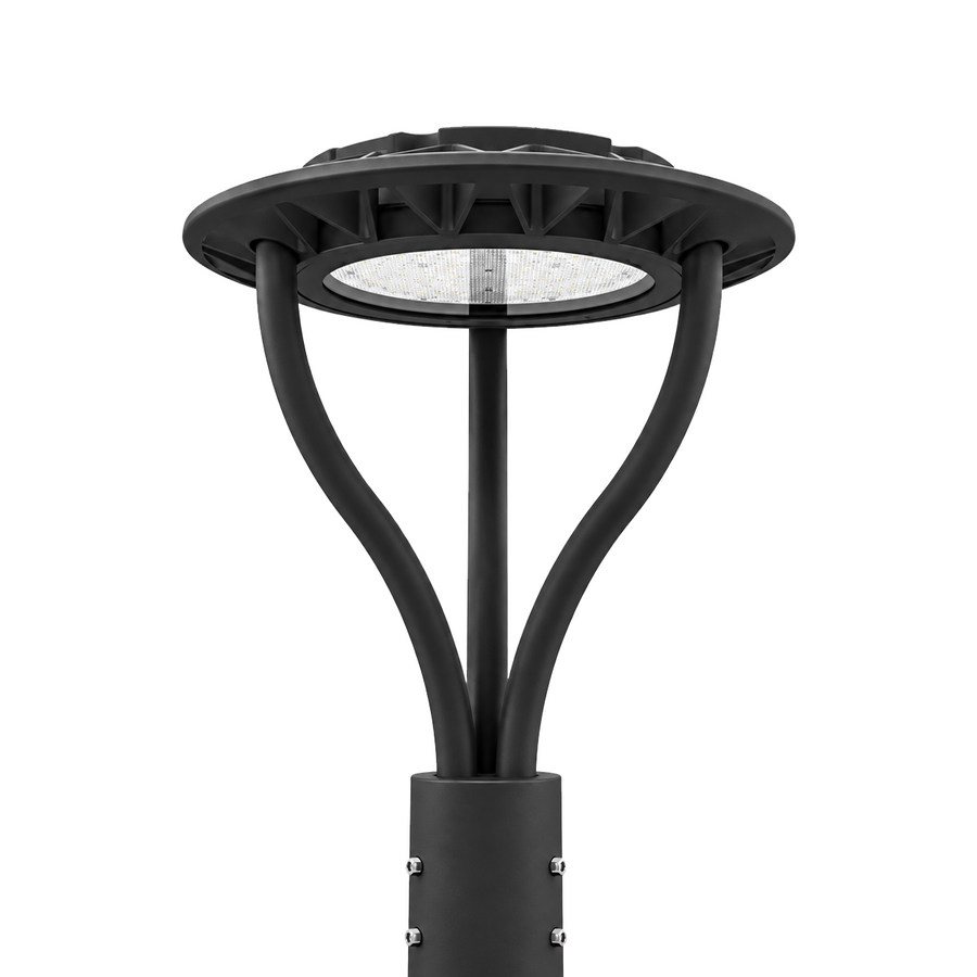 Black 60/50/40/30/20W selectable LED post top light with circular downlight head