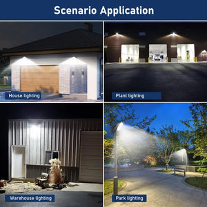 LED barn light application examples for garages, industrial buildings, warehouses and park pathways