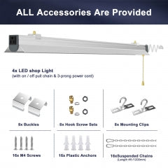 Mounting hardware chains and power cord for 4FT LED shop light