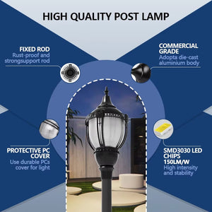 High-output LED acorn post top light structure with aluminum housing and polycarbonate cover