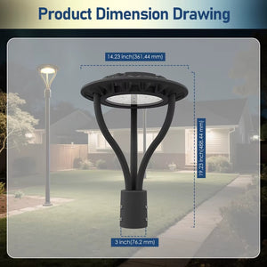 150W selectable LED post top light dimensions for a 3 inch pole tenon
