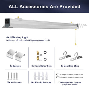 4FT LED shop light fixture with included mounting accessories
