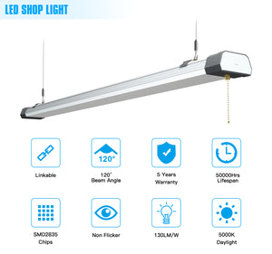 100W 4FT LED shop light linkable design and 120-degree beam features