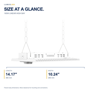165W LINEAR HIGH BAY — fixture dimensions with large original product view