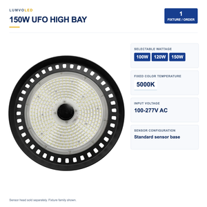 UFO LED High Bay Light, 100-150W Selectable, 5000K, 100-277V, Standard Sensor Base — large original product view with confirmed configuration