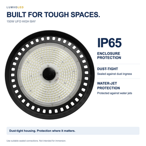 150W UFO HIGH BAY — IP65 dust-tight enclosure and water-jet protection