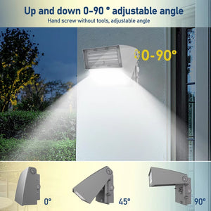 Adjustable LED wall pack head positions from 0 to 90 degrees