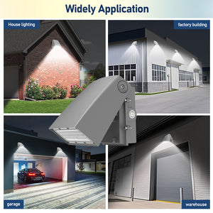 Adjustable LED wall pack applications for garages factories and walkways