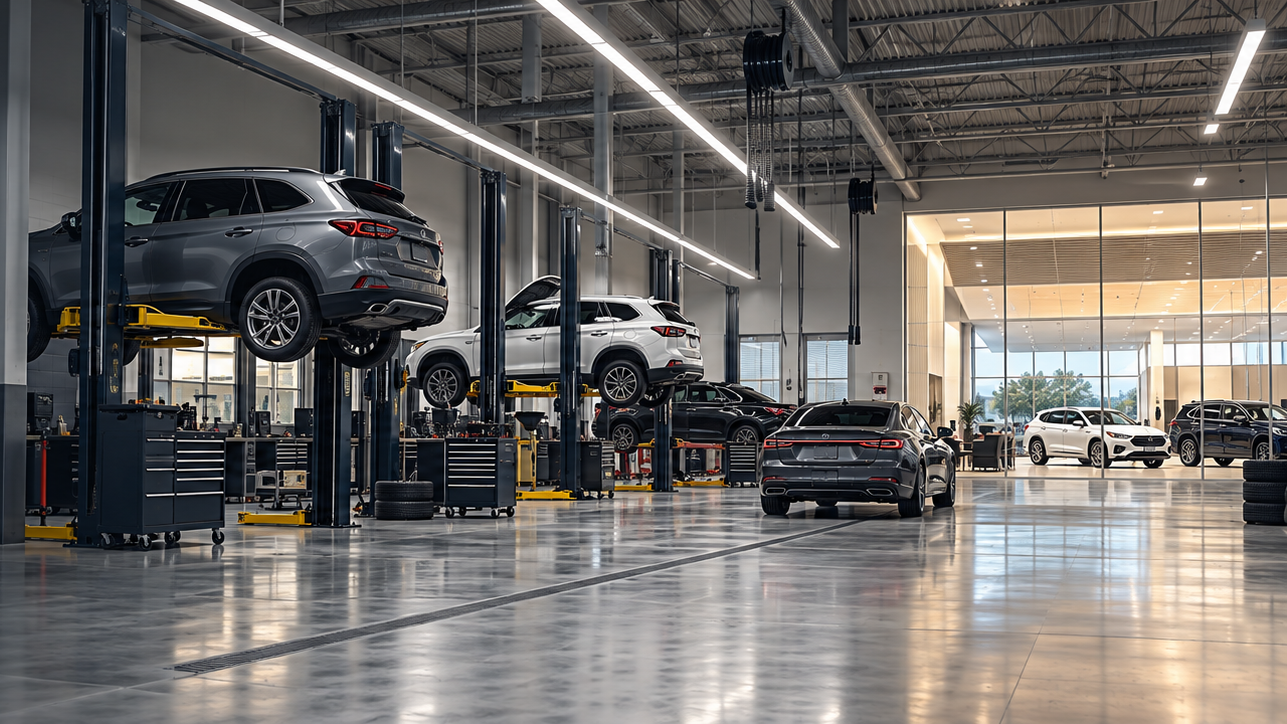 Conceptual auto dealership lighting application illustration