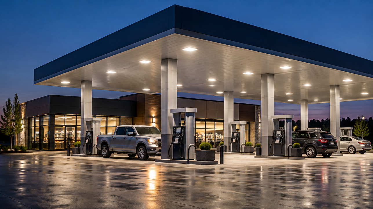 Conceptual gas station lighting application illustration