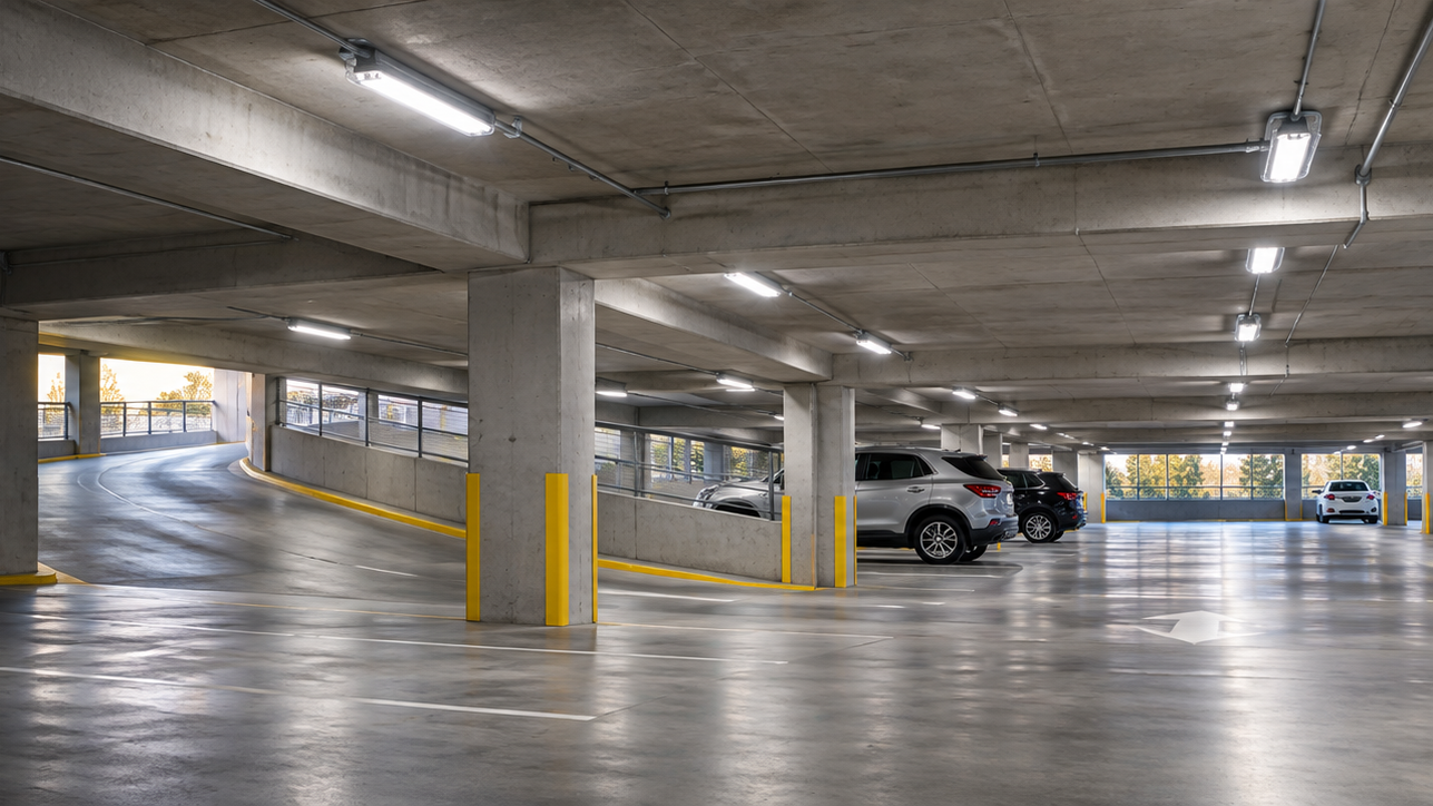 Conceptual parking garage lighting application illustration