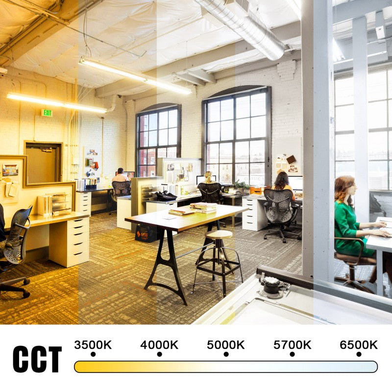 LED T8 tube color temperature comparison in a commercial office