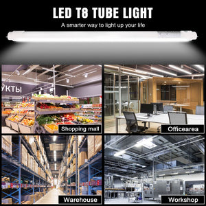 LED T8 tube applications in a shopping area, office, warehouse and workshop