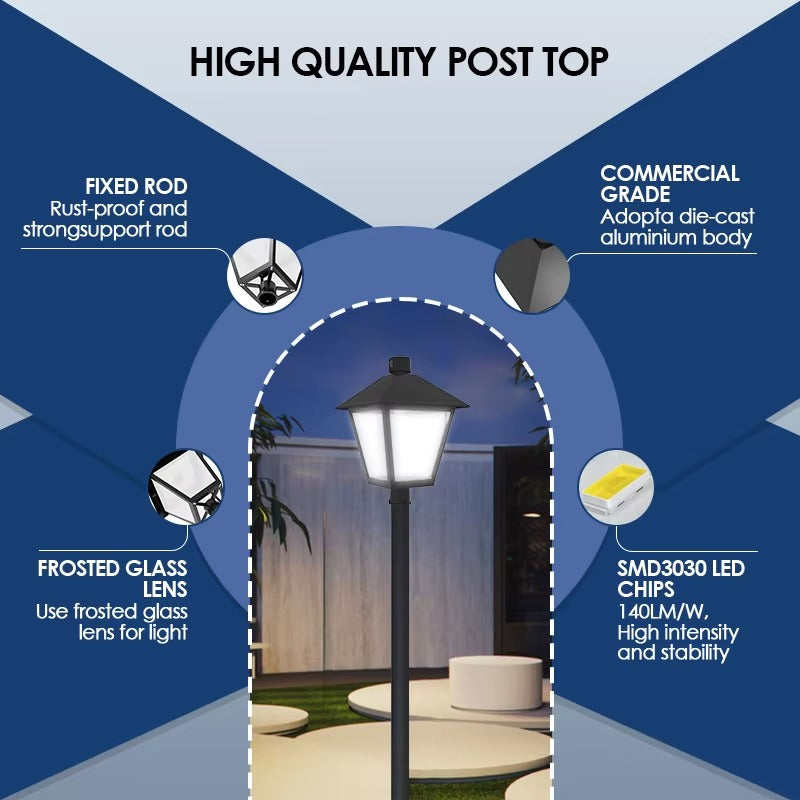 60/50/40/30/20W LED Lantern Post Top Light, 3CCT, Photocell-Ready