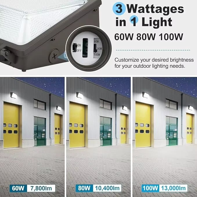 120/100/80W Traditional LED Wall Pack, 3CCT, Photocell, 0-10V Dimmable
