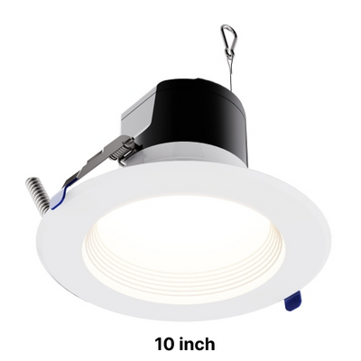 10 inch commercial LED downlight with white trim and spring clips