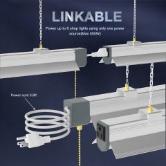 Linkable 4FT LED shop lights with built-in outlet and power cord