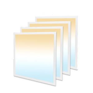 White 2x2 LED panel lights with a warm-to-cool color temperature illustration