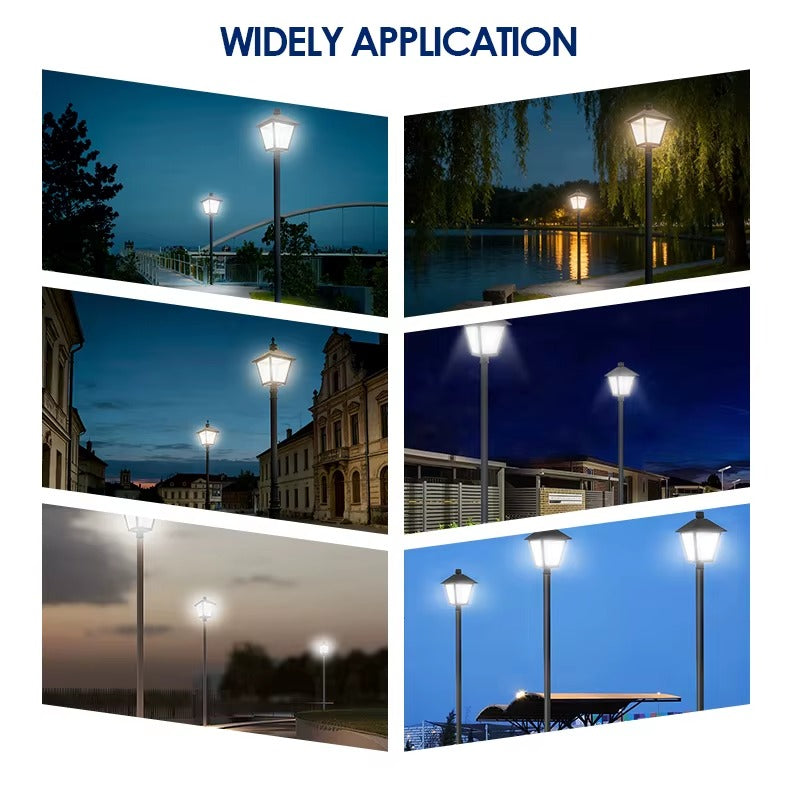 High-output LED lantern post top lights for streets walkways parks and commercial sites
