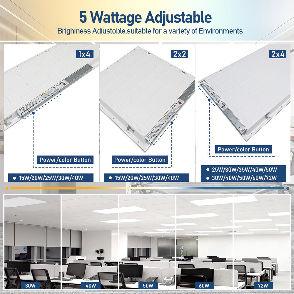 LED panel wattage selector switches and comparison of five power settings