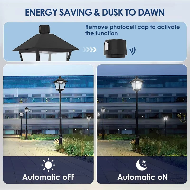 LED lantern post top light dusk-to-dawn control illustration with photocell sold separately