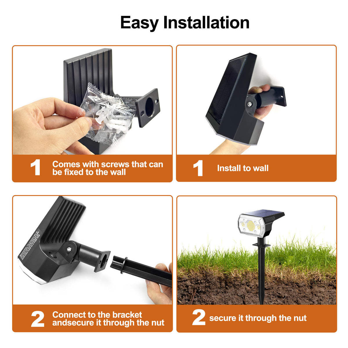 Solar LED Landscape Spotlight, 6000K, IP65, 3 Lighting Modes