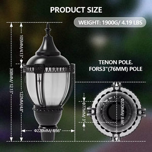 100W selectable LED acorn post top light dimensions for a 3 inch pole tenon