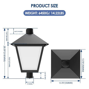 120W selectable LED lantern post top light dimensions and 3 inch pole tenon mount