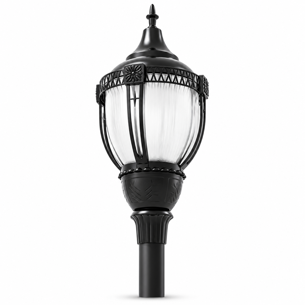 Black 100/80/60W selectable LED acorn post top light on white background