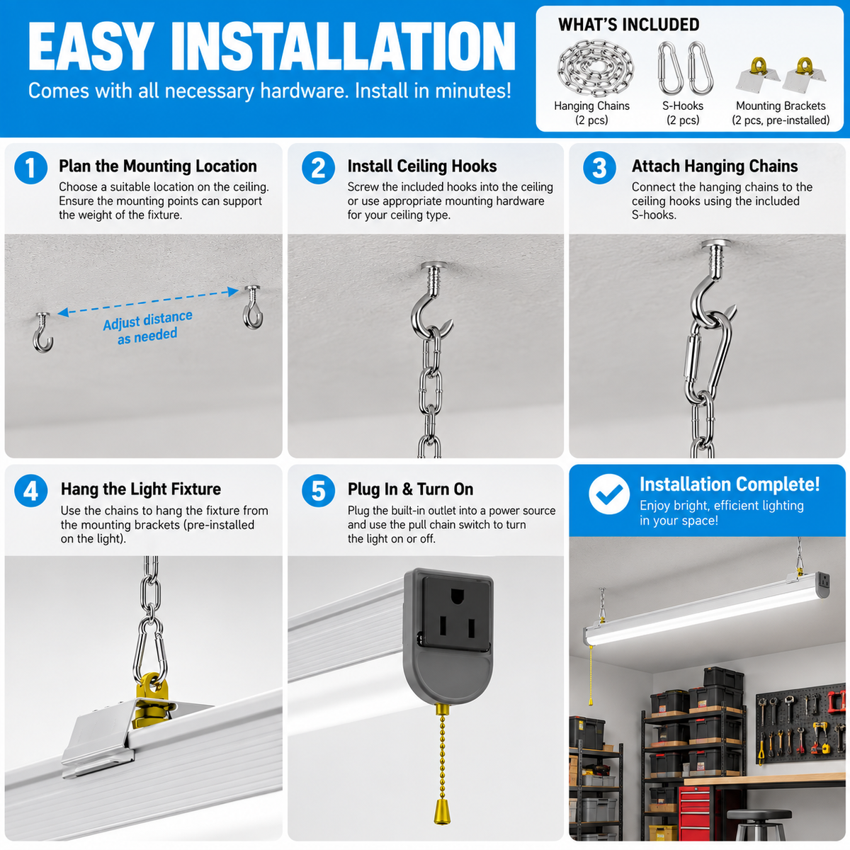LED Shop Light 4FT Slim Linkable 60W, 7,800 Lumens, 5000K