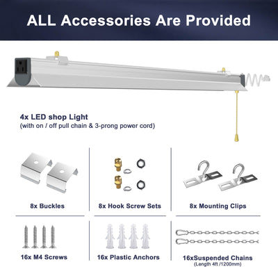4FT linkable LED shop light outlet and pull-chain feature close-up