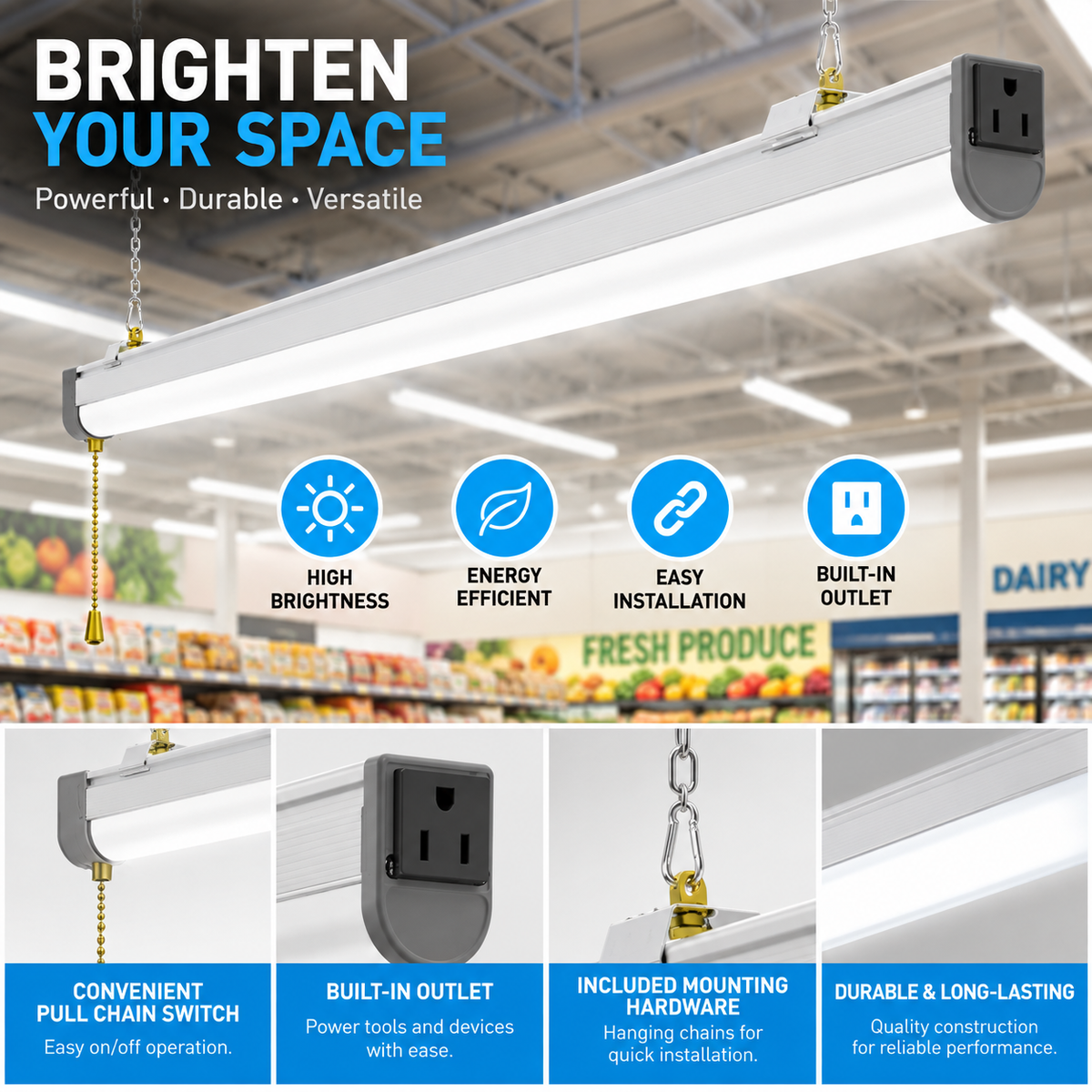 4FT Slim Linkable LED Shop Light 80W, 10,400 Lumens, 5000K