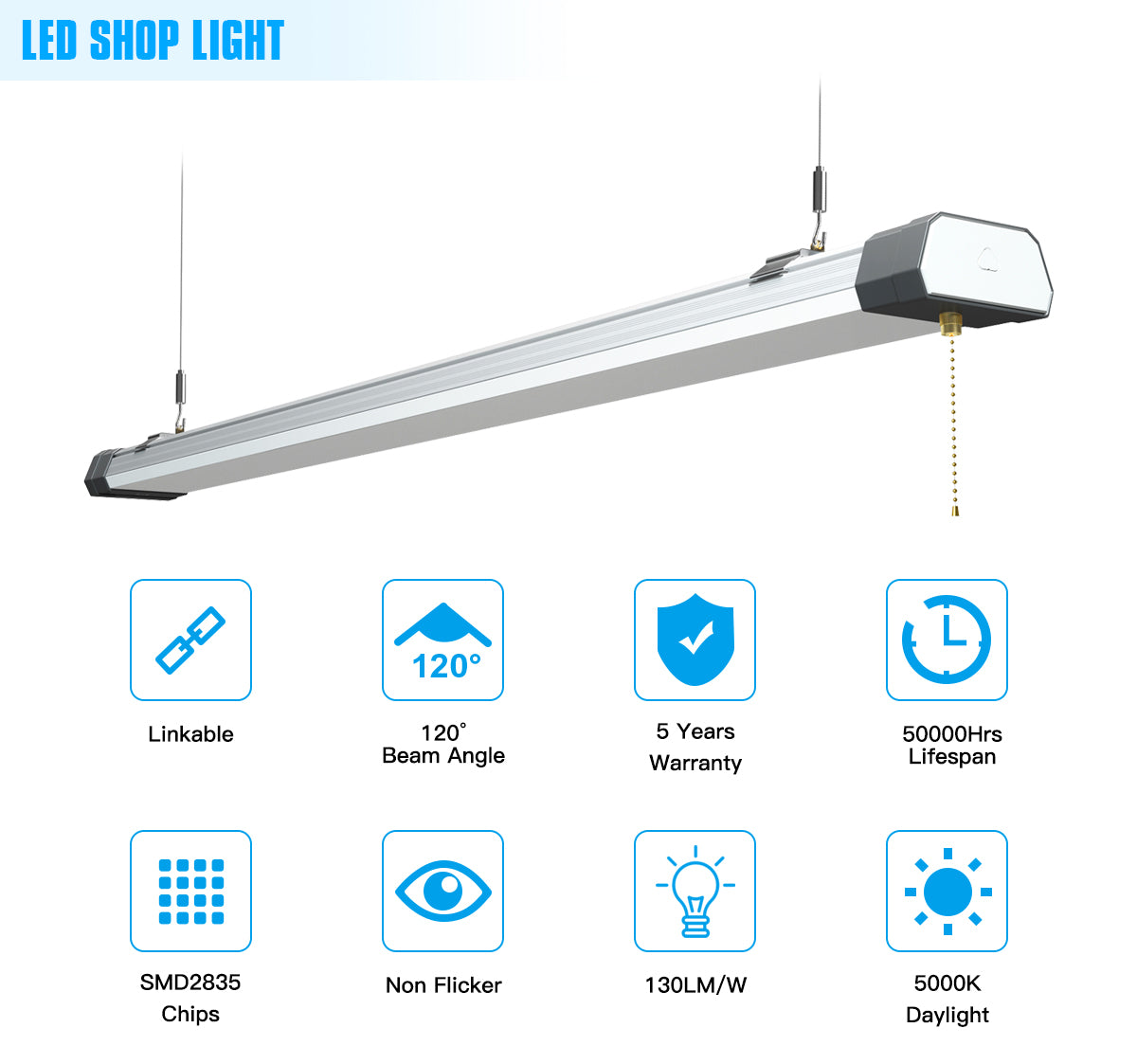 100W 4FT LED shop light linkable design and 120-degree beam features