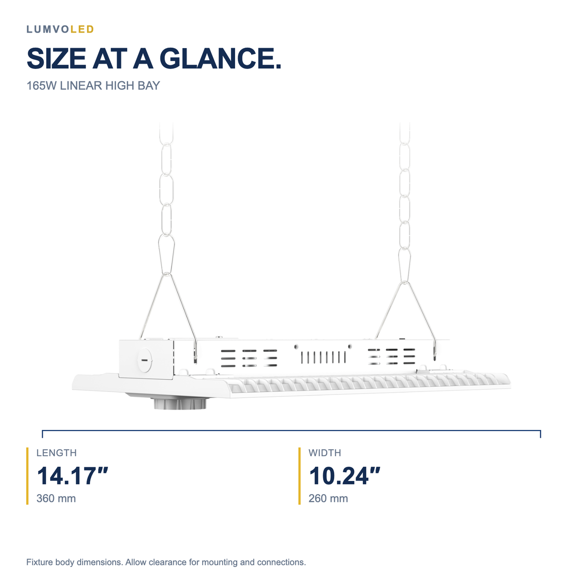 165W LINEAR HIGH BAY — fixture dimensions with large original product view