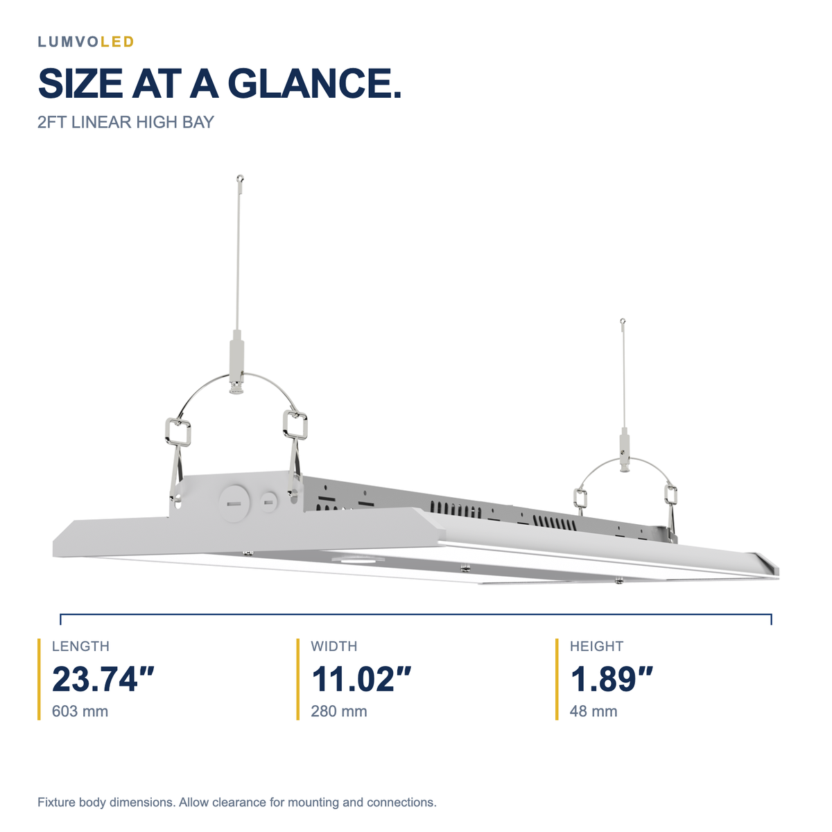 2FT LINEAR HIGH BAY — fixture dimensions with large original product view