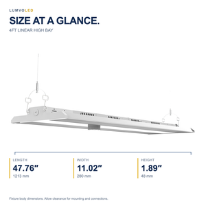 4FT LINEAR HIGH BAY — fixture dimensions with large original product view