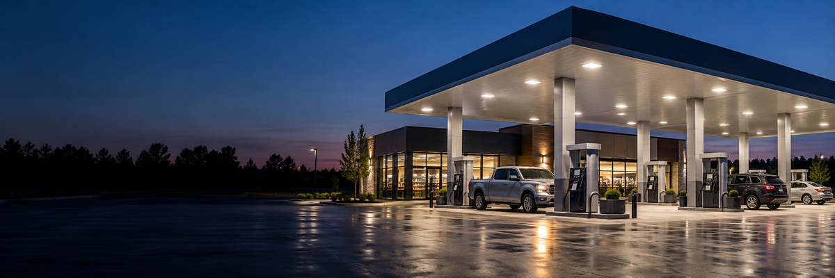 Conceptual gas station lighting application illustration