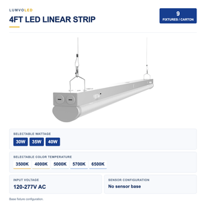 9-Pack 4ft LED Linear Strip Light, 30-40W Selectable, 5CCT, 120-277V — large original product view with confirmed configuration
