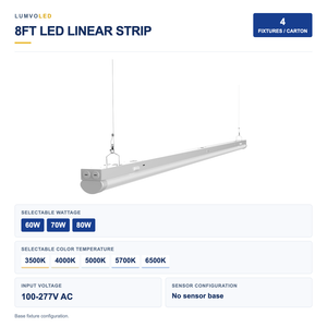 4-Pack 8ft LED Linear Strip Light, 60-80W Selectable, 5CCT, 100-277V — large original product view with confirmed configuration