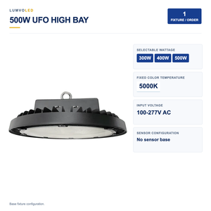UFO LED High Bay Light, 300-500W Selectable, 5000K, 100-277V — large original product view with confirmed configuration