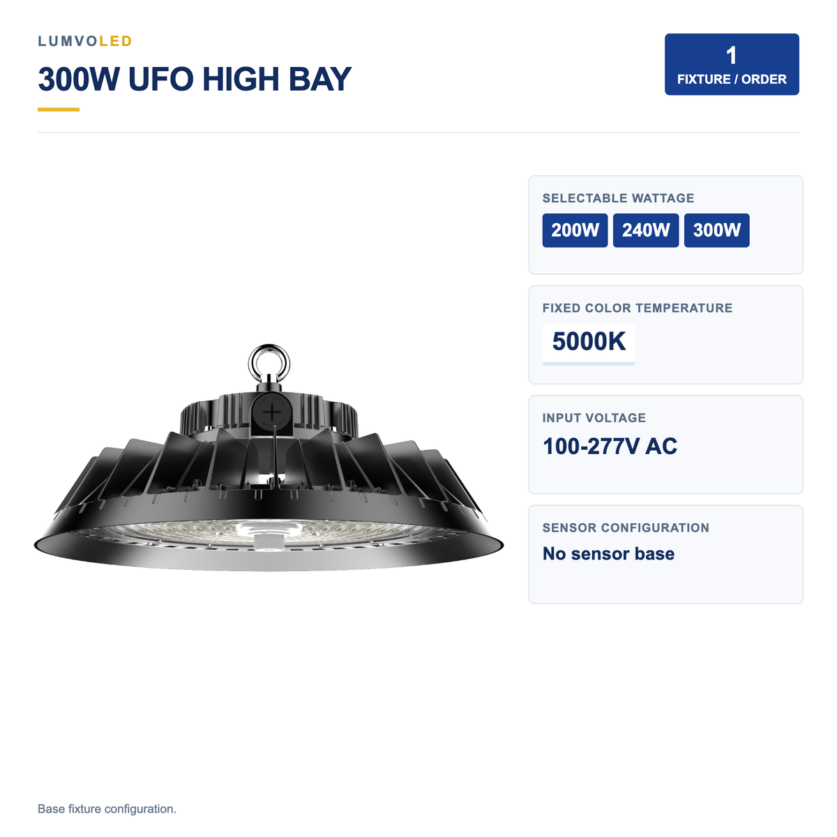 UFO LED High Bay Light, 200-300W Selectable, 5000K, 100-277V — large original product view with confirmed configuration