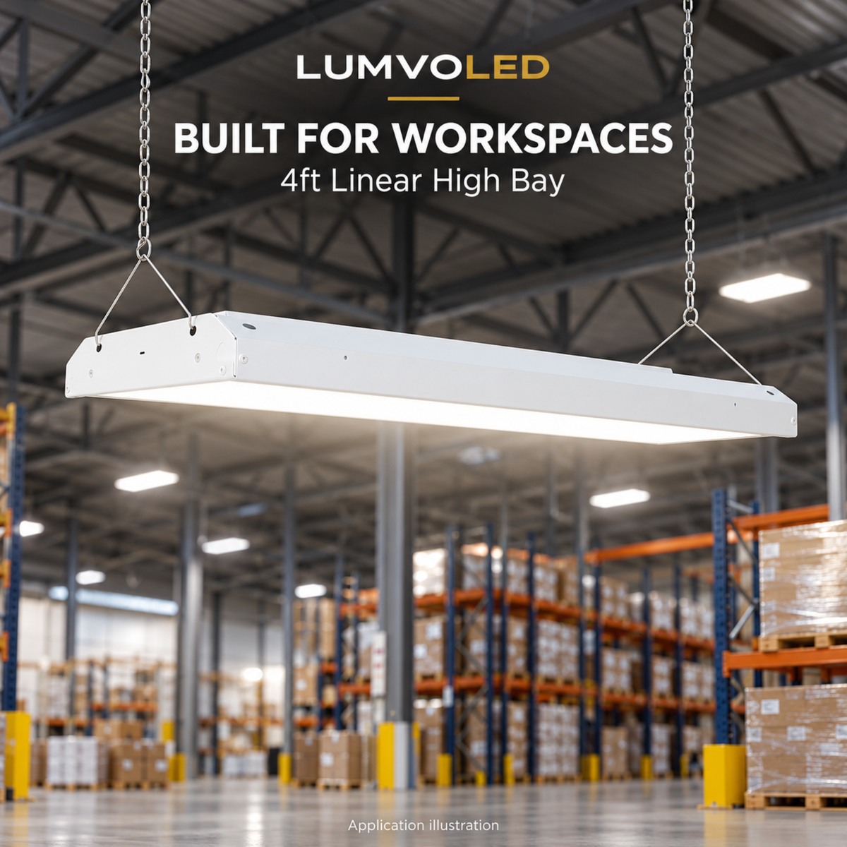 4-Pack 4ft Linear LED High Bay Light, 255-300W Selectable, 2CCT, 100-347V, 2.5mm Audio Jack Sensor Base