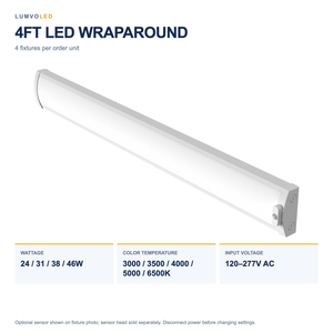 4FT LED WRAPAROUND — configuration; optional sensor shown, sold separately