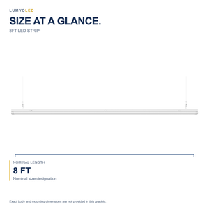 8FT LED STRIP — fixture dimensions with large original product view