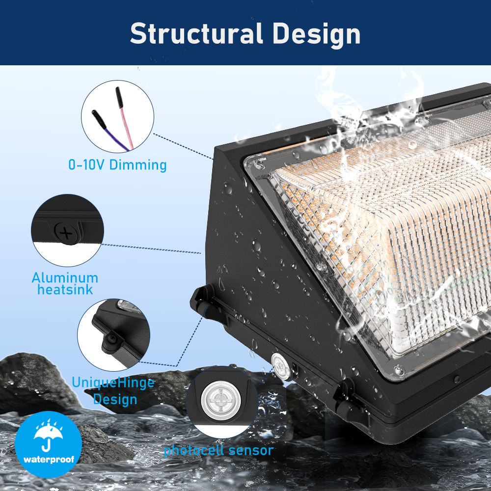 120/100/90W LED Wall Pack, 3CCT Selectable, Photocell, 0-10V Dimmable