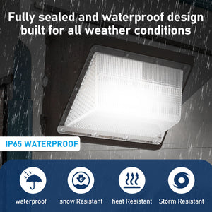 IP65 LED wall pack operating outdoors in rain and snow