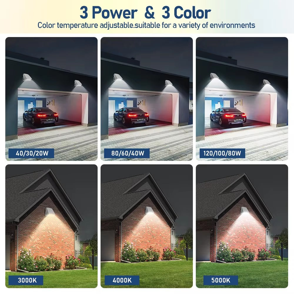 120W 100W 80W adjustable LED wall pack with selectable 3000K 4000K and 5000K light