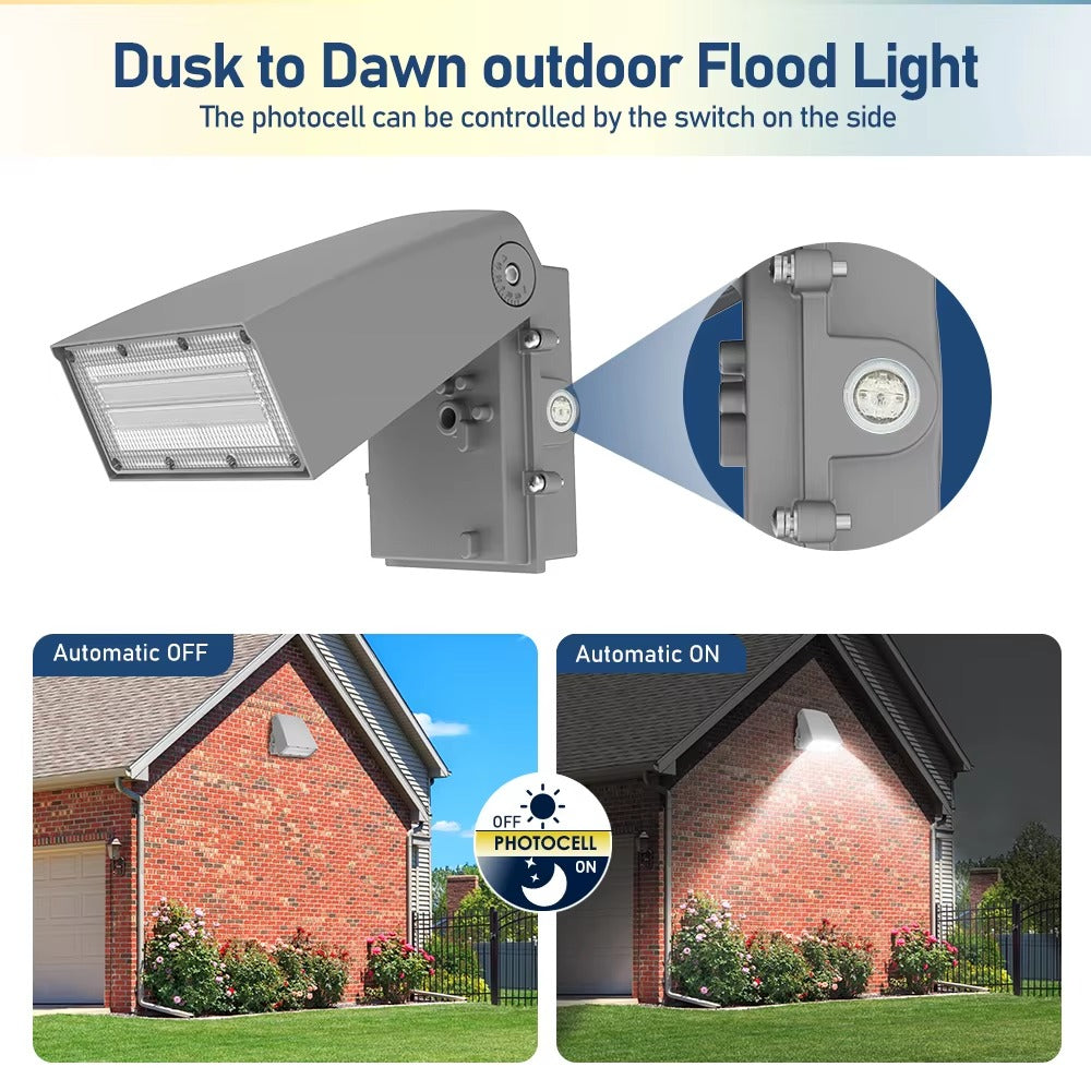 Dusk-to-dawn adjustable LED wall pack photocell operation