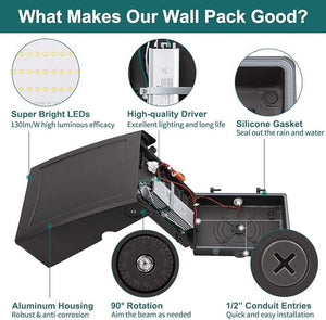 Adjustable LED wall pack components with aluminum housing and junction-box mounting